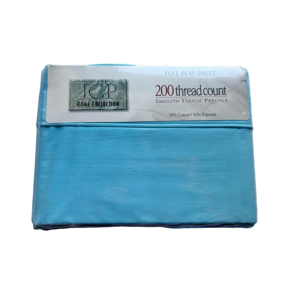 New NOS Vintage JC Penney Aqua FULL Flat Top Sheet Bedding Spring Summer